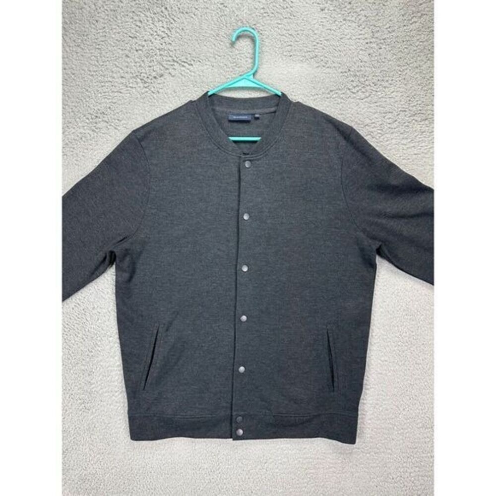 7 Diamonds Sweater Mens Large Grey Nolan Jersey Knit Snap Button Up Jacket Golf
